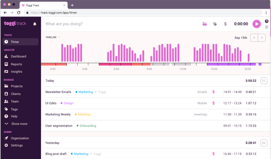 Toggl Track para otimização de reuniões