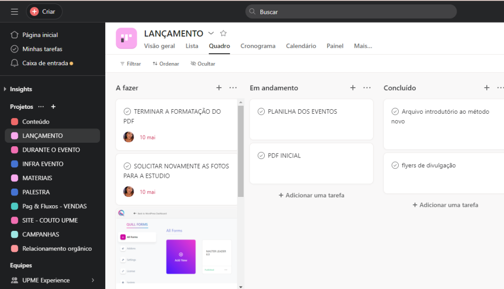 Asana para otimização de reuniões