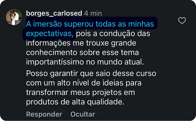 Feedback de Carlos Borges sobre a imersão