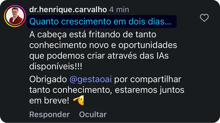Feedback de Henrique sobre a imersão