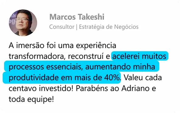 Feedback de Marcos Takeshi sobre a imersão