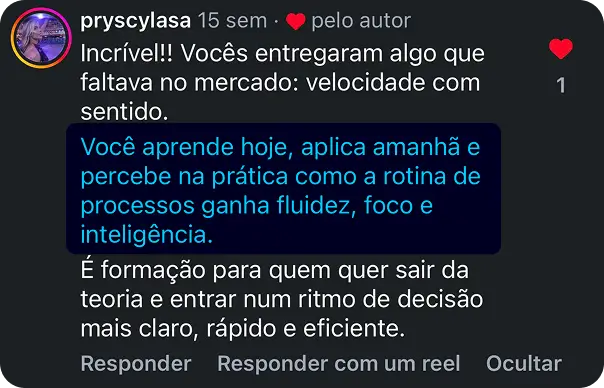 Feedback de Pryscyla sobre a imersão