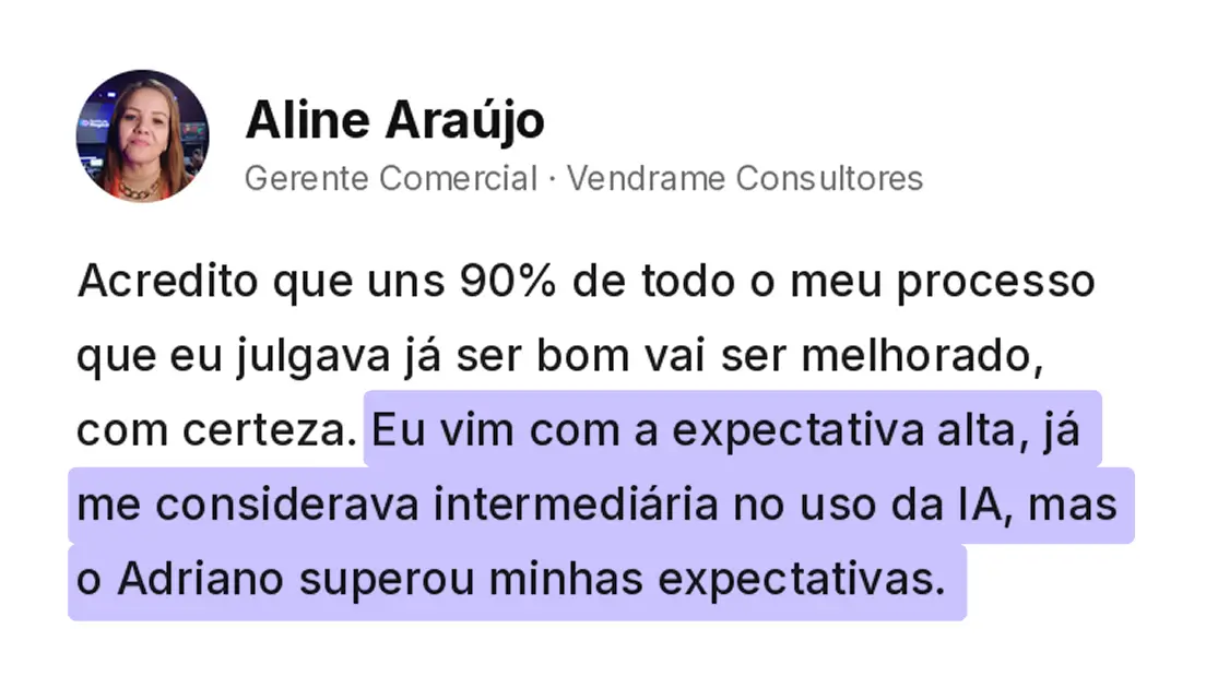 Feedback de Aline Araújo sobre a imersão