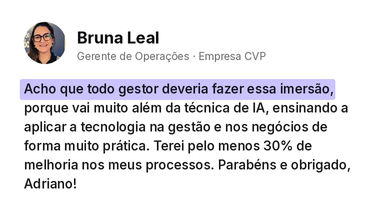 Feedback de Bruna Leal sobre a imersão