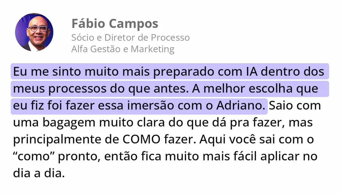 Feedback de Fábio Campos sobre a imersão