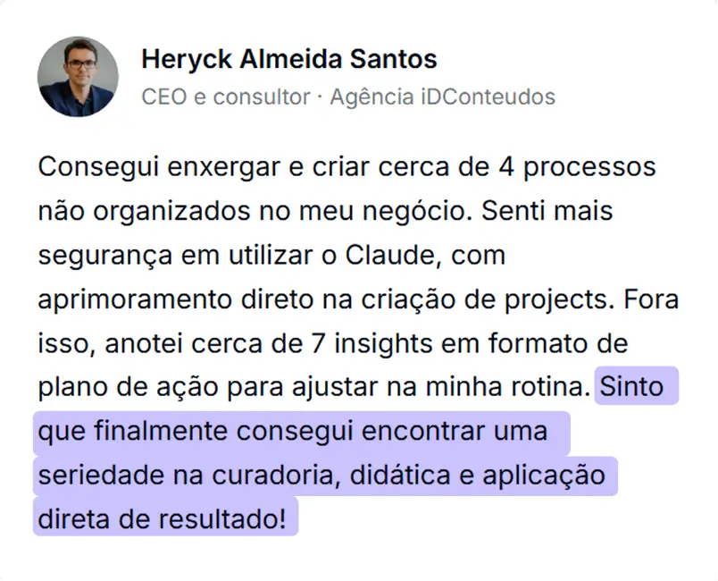Feedback de Heryck Almeida sobre a imersão