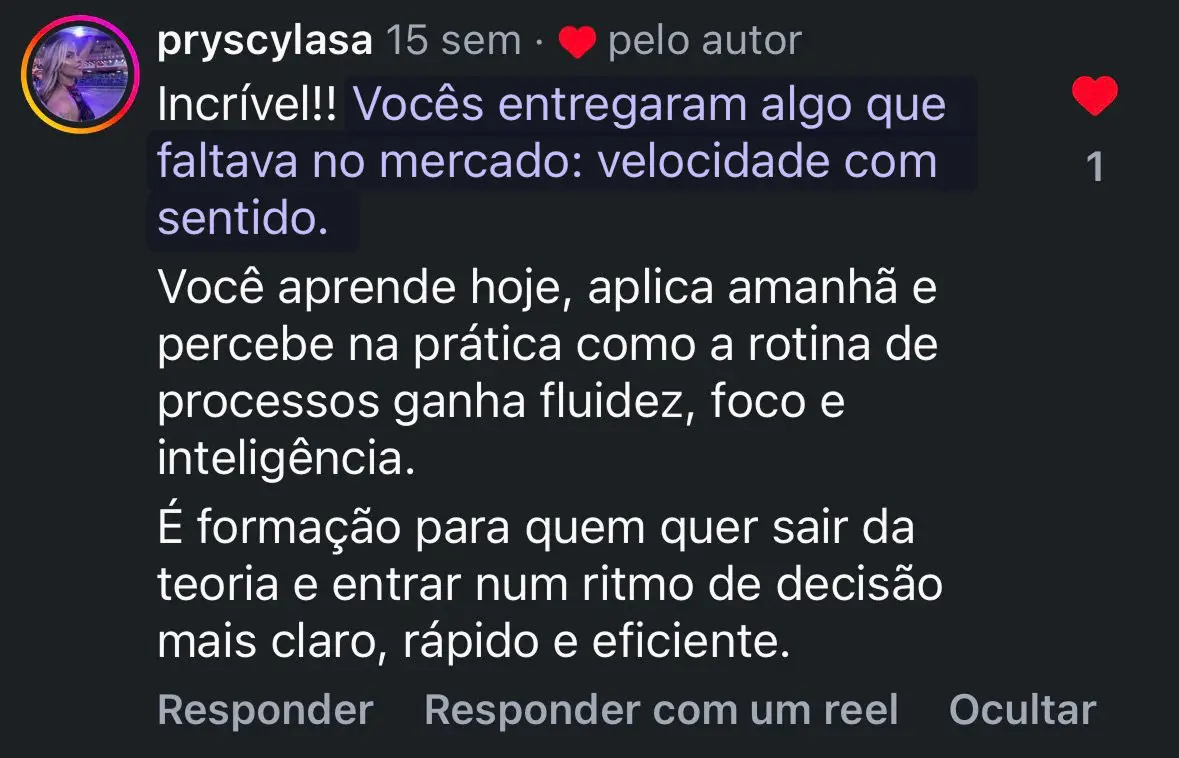 Feedback de Pryscyla sobre a imersão